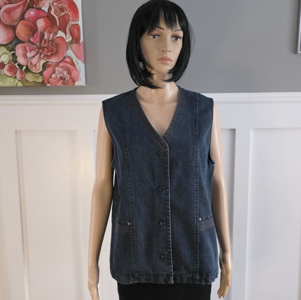 Tellement Vous Dark Wash Denim Vest – Chic Vintage Aesthetic,size L - Picture 3 of 16